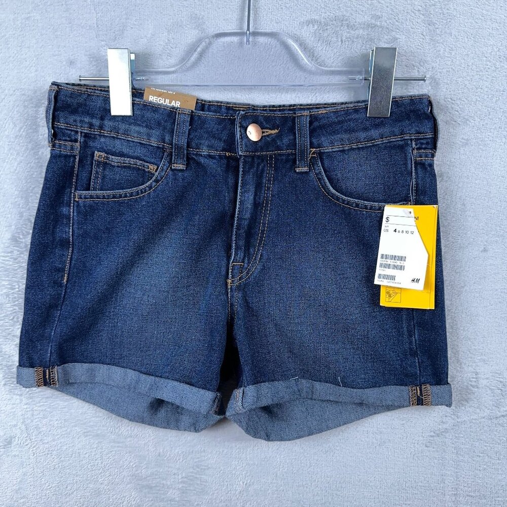NWT H&M Jeans Shorts Cuffed Denim Regular Waist Mid Rise Womens Blue Size 4